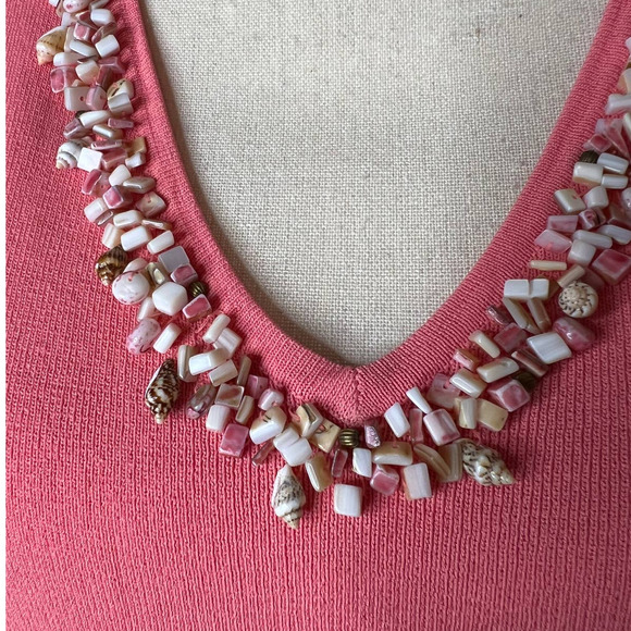 Joseph A Sweater in Orange with Tiny Shell Embellishments at Neckline Size Large - Picture 2 of 5